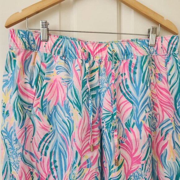 Lilly Pulitzer Taron Linen Tropical Print Lounge Pants Summer Vacation Casual - Picture 3 of 9
